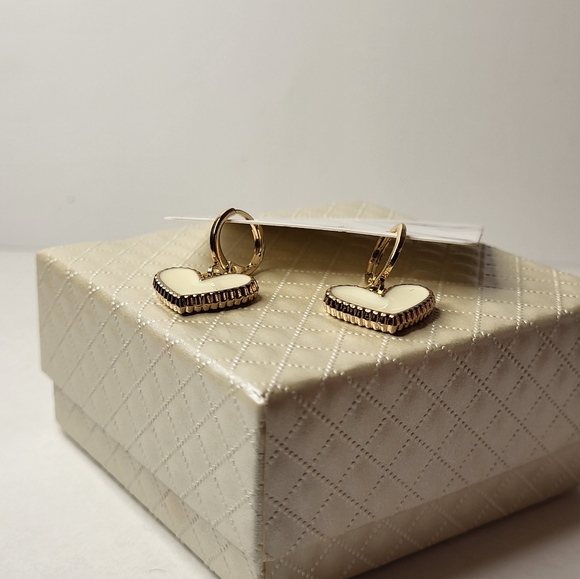 Gold Heart Hoop Earrings - Picture 2 of 4